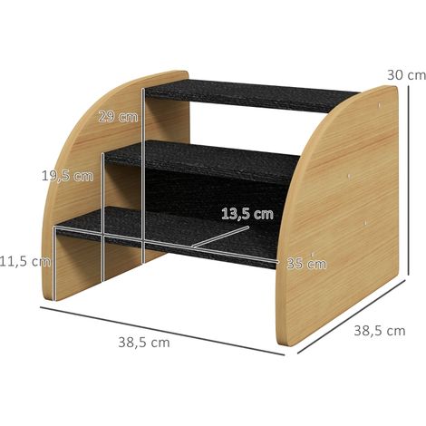 Escalier pour chien 3 marches, petit chien, 38,5 x 38,5 x 30 cm, chêne et noir, rampe d'accès animaux, marchepied compact (1/5)