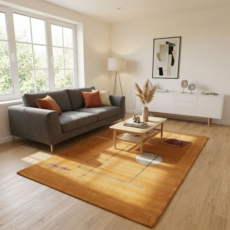 Tapis design LivelyPatterns - Designertapis - 290x190cm, Rectangular - 80% Laine vierge, 20% Soie de bambou - Tufté main - Or