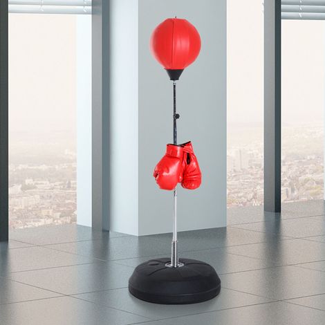 Ensemble de boxe avec balle de frappe, hauteur réglable, gants de boxe inclus, 126-144 cm, rouge