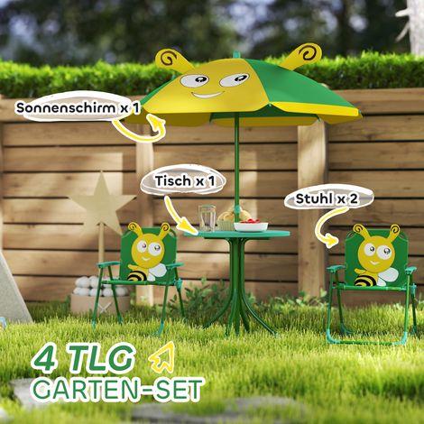 Ensemble mobilier jardin enfant table chaise parasol motif abeille vert jaune (1/4)