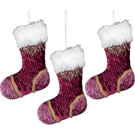 15cm Burgandy / Pink Stocking - 3Pcs Christmas Hanging Decorations (1/3)