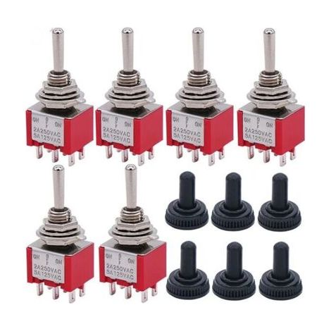 Lot de 6 mini interrupteurs à bascule 3 positions 6 broches ON/OFF/ON AC 125 V 5 A avec capuchon étanche MTS-203 (1/3)