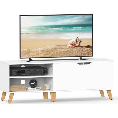 Vasagle – Meuble TV blanc 2 portes – Support télé pour télévisions jusqu’à 65 pouces – Étagères réglables – Dimensions 140 x 40 x 50 cm (1/5)
