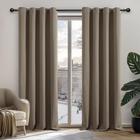2x Rideau occultant thermique 100 x 200 cm Kaki - Rideau de salon isolant thermique avec œillets - occultant et opaque - idéal pour chambre et salon.