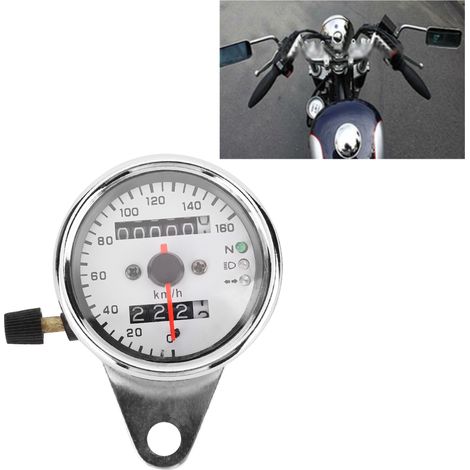 Compteur de vitesse Moto 12V Jauge Kilométrique Indicateur Clignotants Phare Acier Vintage Universel (1/5)