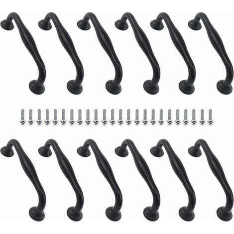 12-teiliges Möbelgriff-Set, Schrankgriffe, schwarze Küchenmöbelgriffe, 128 mm Lochabstand, inklusive 24 Schrauben, für Türen, Schubladen, Möbel und Schränke (1/5)