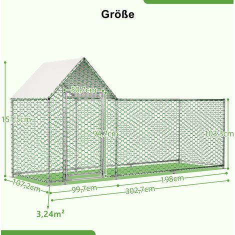 Enclos pour poules et petits animaux 3 x 1 x 1,5 m avec toit PE et serrure OKMYHOME (1/5)