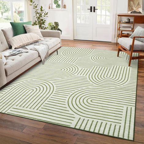 Grand tapis de salon, tapis géométrique moderne, lavable, chambre à coucher, tapis d'intérieur doux à poils courts, pour chambre d'enfant, bureau, vert, 160 x 230 cm (1/5)