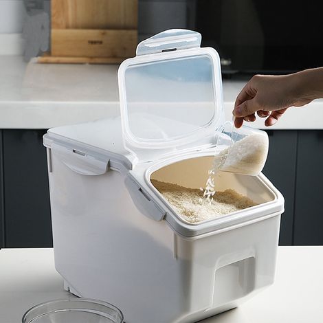 Contenant De Rangement Pour Riz - 10 Kg - Polypropylène - Avec Cuillère À Mesurer - Étanche Et Fermé À Clapet - Blanc - 1 Pièce (1/5)