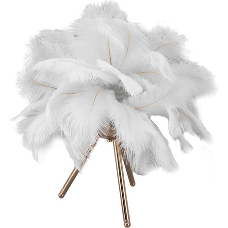 Lampe de table en plumes d'autruche rechargeable USB avec trépied doré, 40 plumes artificielles blanches, idéale pour la chambre.