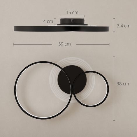 Plafonnier LED moderne à 3 anneaux avec température de couleur réglable, puissance 40 W, noir (1/5)