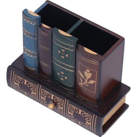 Retro Pencil Holder, Pen Cup with 2-Tier Drawer, Storage Organizer for Office, Home Office (1/5)