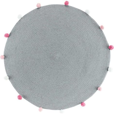 Tapis Rond Enfant "Pompomparty" 90cm Gris (1/3)