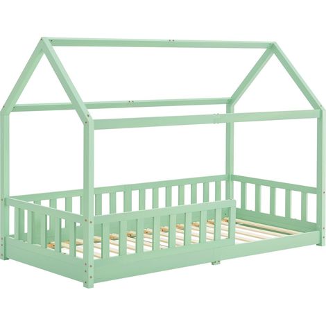 Letto per bambini Marli 90 x 200 cm Menta 90 x 200 cm Letto da casa con protezione anticaduta, rete a doghe e tetto (1/3)