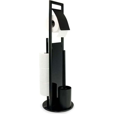 Combiné WC Ravina 3en1 mat , brosse WC et dérouleur papier toilette, range papier toilette jusqu'à 3 rouleaux, acier inox - verre trempé, 20x70 cm, acier noir (1/4)