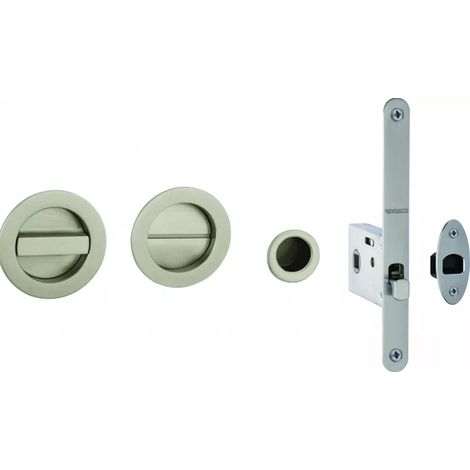 Set porte coulissante Alu BDC - Nickel satiné - Set porte coulissante à condamnation rosace ronde