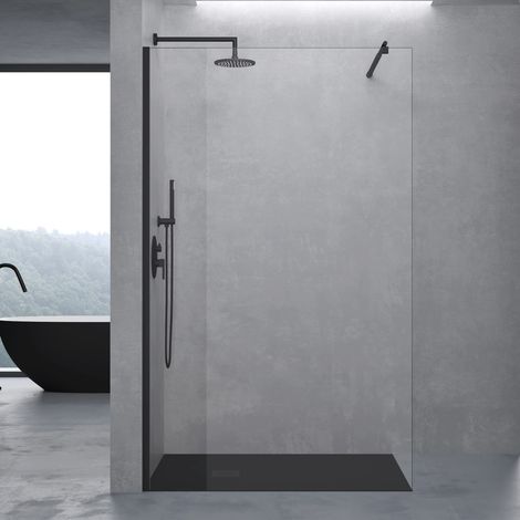 doporro Box Doccia Walk-In 100x200cm, Parete Doccia Anticalcare in Vetro Trasparente da 10mm con Braccio Sostegno Telescopico in Acciaio Nero MMBR1 (1/5)