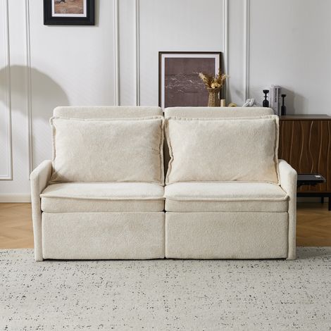 Canapé-lit convertible avec coussins et port USB, canapé 3 en 1 avec dossier inclinable en 5 positions, canapé-lit pliable avec rangement, chenille, beige (1/5)