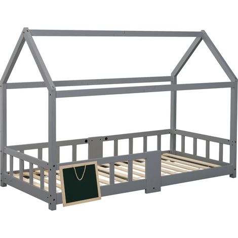 CAIziLit cabane enfant 90x200 pin gris barriere sommier sans matelas (1/5)