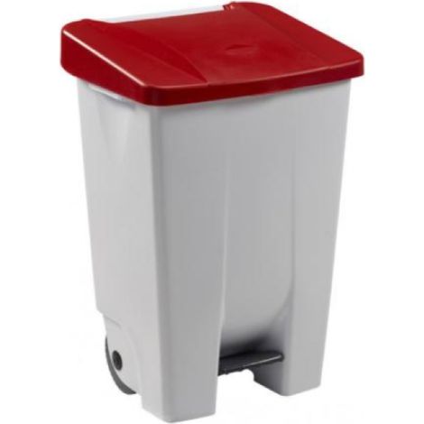 Poubelle mobile à pédale Mobily - 80l - rouge / blanc (1/3)
