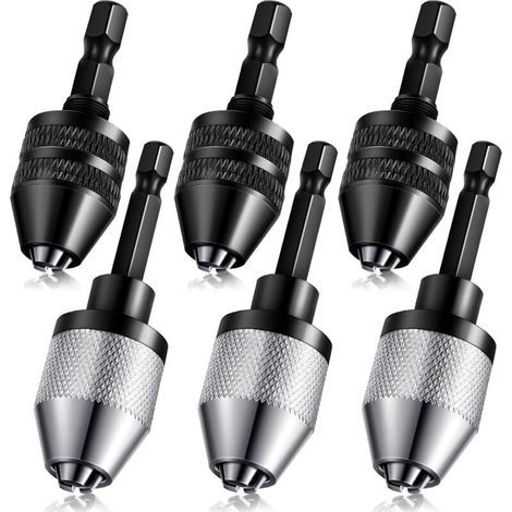 Portabrocas hexagonal de 1/4" sin llave, adaptador de extensión de destornillador de cambio rápido de 0,3-6,5 mm y 0,3-3,6 mm para accesorios de taladro de impacto (6 piezas) (1/4)