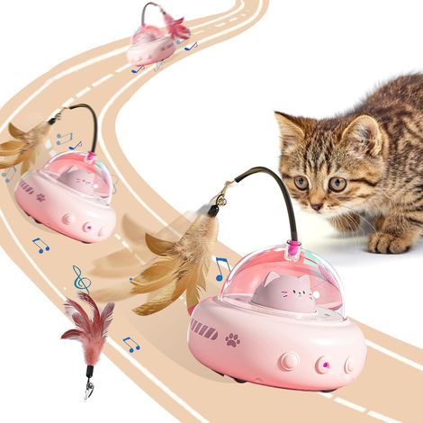 Plume pour chat-Canne à pêche pour chat-Rotation à 360° + Technologie de capteur intelligent-Pour chats de tous âges + Rose (1/5)