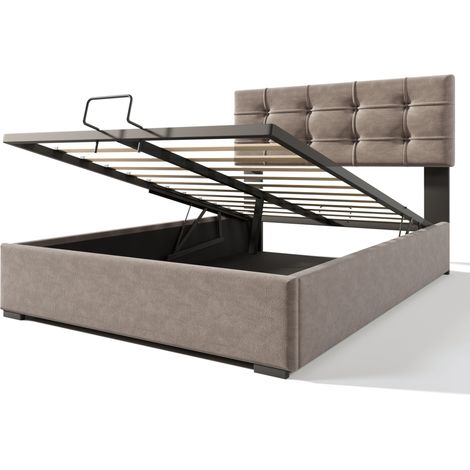 Boxspringbett 90x200 cm aus hellgrauem Samt mit verstellbarem Kopfteil und Metallgestell (1/5)