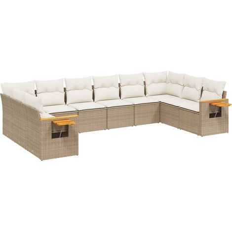 Salon de jardin avec coussins 10 pcs beige résine tressée (1/3)