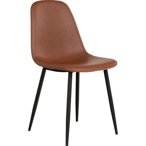 Set 2 sedie da pranzo Stockholm in ecopelle marrone vintage con gambe nere