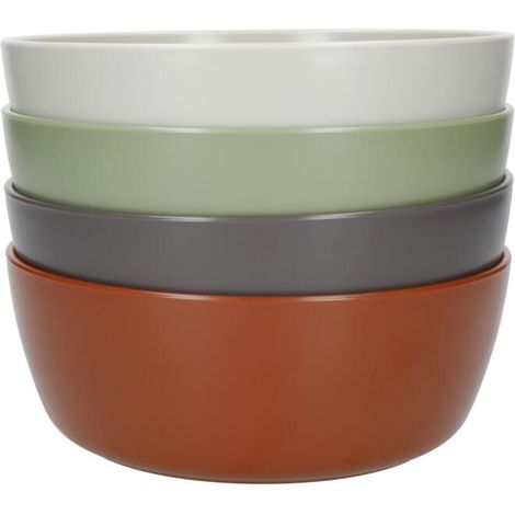 Mikasa Summer - Juego de 4 cuencos de plástico reciclado, poco profundos, ligeros, resistentes, reutilizables, para pasta y aperitivos, 18 cm, colores variados