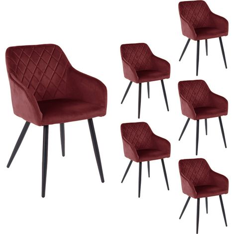 Lot de 6 chaises 59x56x82 cm en velours rouge - VELVET (1/5)
