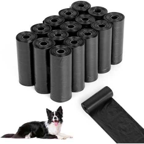 LaBlanc - 225 bolsas para excrementos de perro, negras, portátiles, 22 x 30 cm, gruesas y resistentes, de gran capacidad, para paseos y viajes (15 rollos, 15 por rollo)