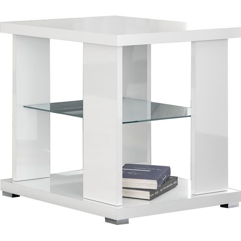 MARIKA - Table d'Appoint Laquée Blanche avec Etagère Verre (1/3)