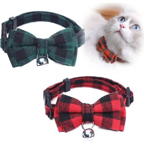 Collar para gatos con lazo y sonajeros, con hebilla de liberación rápida, rojo y verde (1/5)