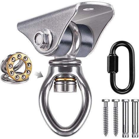 Fixation Balancoire Plafond, Crochet Plafond Lourds Acier Inoxydable Vis Pivotante 360 Kit de Suspension for Yoga Rope/Aerial Hoop/Wood/Concrete Suspension Kit, 1600lbs (1/5)