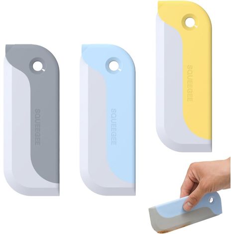 Lot de 3 raclettes de douche compactes en caoutchouc souple, nettoyeur pour parois de douche, vitres et miroirs, raclette salle de bain pour plan de travail, carreaux, fenêtres de voiture (1/5)
