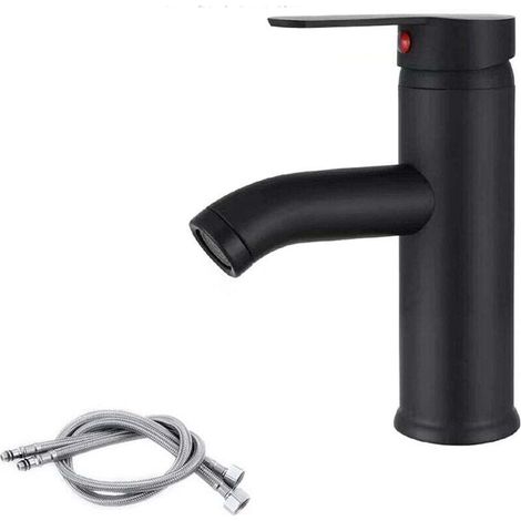 Robinets De Lavabo Carrés Noirs,Robinets De Lavabo Noir,Robinet Mélangeur D'eau Chaude et Froide en AcierInoxydable,Toilettes,Salle de Bain,Bassin (A (1/4)