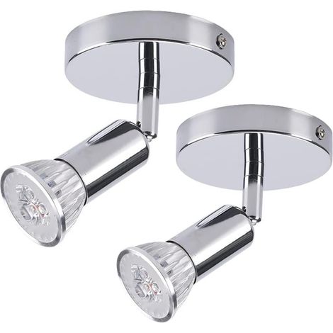 Lot de 2 spots de plafond LED montés en surface, ampoules GU10, tête de lampe chromée rotative à angle réglable, plafonnier encastré 3000 K (1/5)