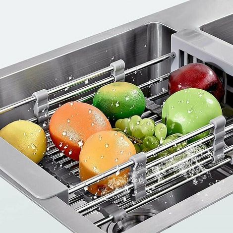 Panier De Vidange Télescopique En Acier Inoxydable, Évier Égouttoir À Vaisselle Réglable Évier Extensible Égouttoir De Cuisine Organisateur D'Évier Pour Fruits À Légumes (1/5)