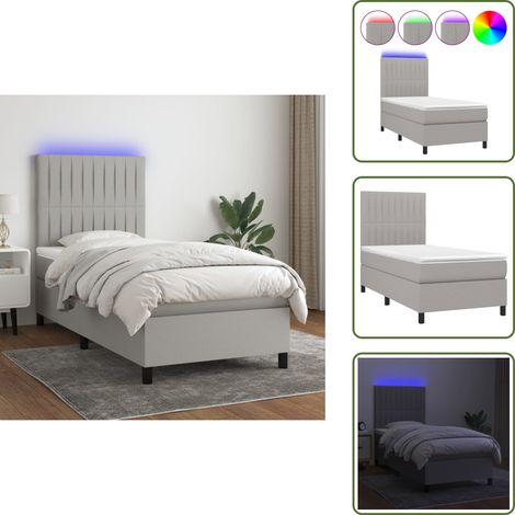 Boxspringbett mit Matratze & LED Hellgrau 100x200 cm Stoff - Boxspringbett - Doppelbett - Schlafsofa - Bettauflage - Lattenrost (1/5)