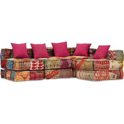 Pouf Design modulaire à 4 places - Fauteuil Repose-Pieds pour Salon ou Chambre Patchwork Tissu BV942996 - BonneVie (1/5)