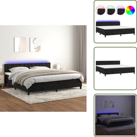 Sommier à lattes de lit avec matelas et LED Noir 200x200 cm - Sommier Tapissier - Lit Capitonné - Lit Design - Lit Avec Éclairage Led - Matelas À Ressorts Ensachés (1/5)