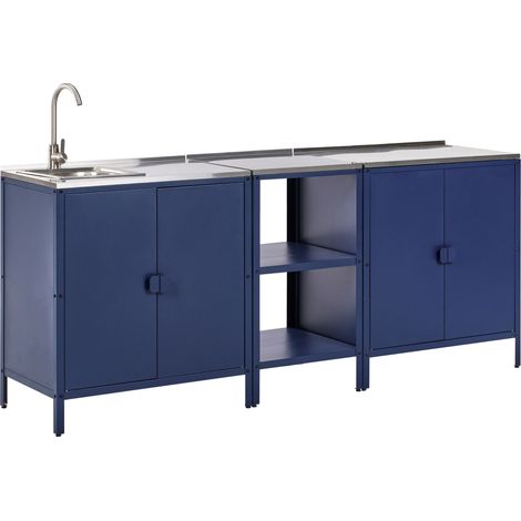 Outdoor-Küche 3er Set mit Spüle VILAMA Blau Metall (1/5)