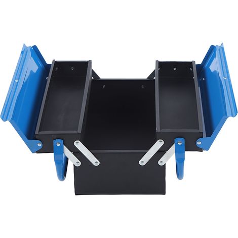 Coffre à outils métallique 2 niveaux 3 plateaux pliable portable pour réparation auto et entretien domestique (1/5)