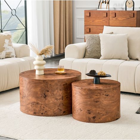 Set di 2 tavolini rotondi impilabili, 62,8 cm e 44 cm, con vano contenitore, in MDF con finitura - marrone (1/5)