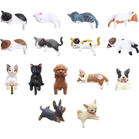 Lot de 15 mini-figurines bureau chats et chiens décorations écran ordinateur ou bureau avec rétroviseur (1/5)