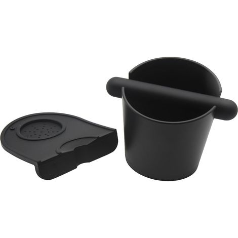 Zubehörset für Espressomaschinen (2-teilig) bestehend aus einer 5-Zoll-Espresso-Tamperbox, einer Silikon-Kaffeematte, einem abnehmbaren Tamperstab und einem rutschfesten Sockel.
