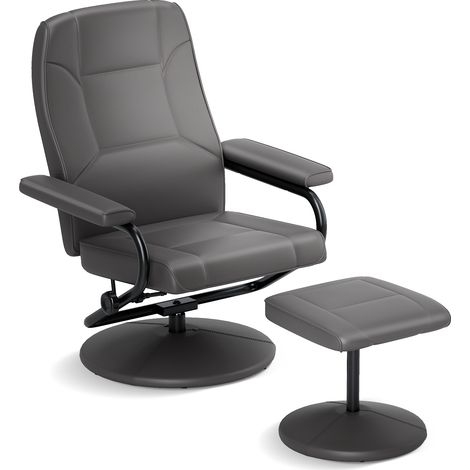 COSTWAY Reclining Chair 360°Swivel Recliner with Adjustable Backrest-Grey (1/5)