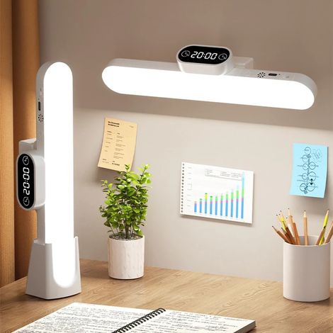 Lampe de table magnétique suspendue (23 cm) avec horloge LED rechargeable USB et variateur d'intensité réglable (1/5)