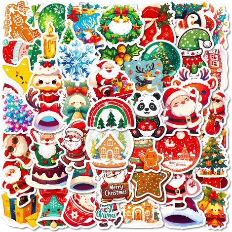 50 weihnachtliche Cartoon-Sticker: Weihnachtsmannmützen & Rentiere – DIY-Deko-Sticker für Notizbücher, Kühlschränke, Koffer – wasserfeste Weihnachtsgeschenke